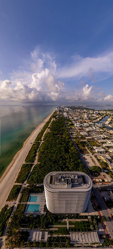 空中垂直全景8701 Collins Avenue Condominium and North Beach Oceanside Park Miami FL
